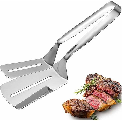 Pince à Steak Pince, Pà Poisson Frit, Pince Barbecue en Acier Inoxydable, Multifonction Pince de Cuisson avec Fentes pour Steak, Pain, Hamburger, Barbecue, Viandes, Pizza, Poisson, Argent (1/5)