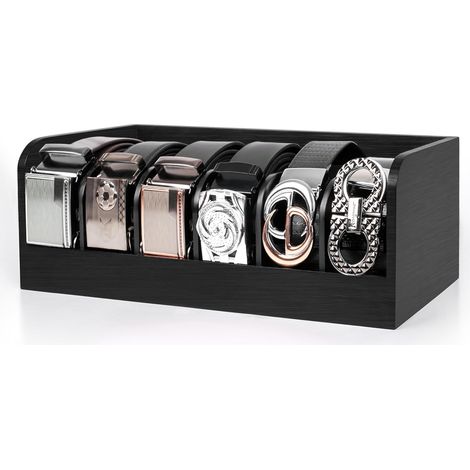 Caja de almacenamiento Black Belt - Organizador de tocador de madera de bambú oscuro con 6 ranuras para armario, clóset y cajón - Para hombre y mujer - Estuche para accesorios y relojes (1/5)