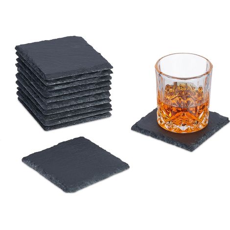 Dessous de Verre, Lot de 12, sous-Verres carrés, 10x10 cm, pour Boissons, raclette, en Ardoise, Anthracite (1/5)