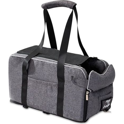 Seggiolini auto di sicurezza per cani e gatti di peso inferiore a 6 kg, trasportino traspirante per cani, spallacci rimovibili e portatili, cestino per cani, cuccia per auto - Grigio, cinghie e rivest (1/5)