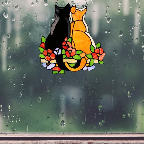 Buntglas-Katzen-Fensterpaneel-Lichtfänger zum Aufhängen als Wohndekoration (1/5)