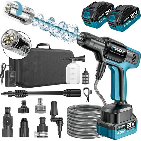 Nettoyeur Haute Pression sans Fil, Moteur sans Balais 3000 W, Mode 3 Vitesses, Maximum 100 Bar, Batterie De avec 2 Batteries 4,0 Ah, Buse Rotative 5 en 1, pour La Voiture Et La Maison (1/5)