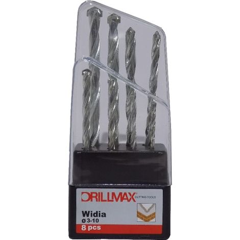 Kit Set Serie 8 punte per cemento widia N° 3-10 codolo cilindrico per trapano