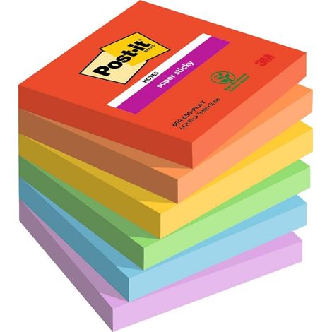 Post-It Super Sticky Haftnotizen Playful Kollektion 654-6SS-PLAY – 6 Blöcke à 90 Blatt – 76 x 76 mm