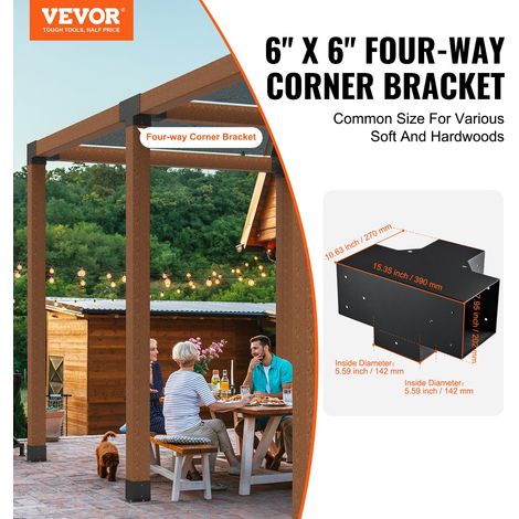 Kit Supports de Pergola 6x6 po 15x15 cm Support de Poteau Bois de Menuiserie 2 Supports d'Angle à 4 Voies Base de Poutres Quincaill… (1/5)