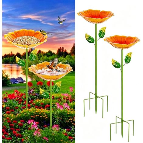 Abreuvoir pour Oiseaux de Jardin, 2 Bain D’Oiseaux Fleur en métal, 27cmØ (1/5)