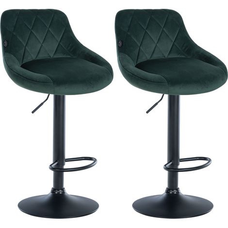 Set di 2 sgabelli da bar con cuciture decorative a rombi, seduta in velluto verde scuro e struttura in metallo nero TDB10778