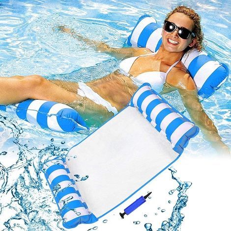 Hamac flottant pour piscine 130 cm, siège 4 en 1, chaise longue, hamac, flotteur gonflable, tapis de plage inclinable, tapis de jacuzzi