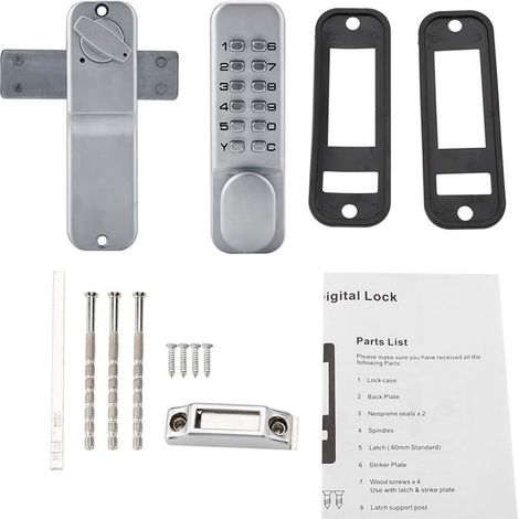 Serrure à Code Mécanique avec Poignée Verrou de Porte D\\'entrée en Alliage de Zinc-Argent sans Clé Combinaison avec CSerrure à Code Levier par Mot de Passe pour Portes Extérieures des Portes Avant (1/5)