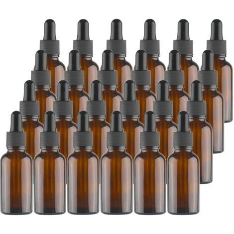 24 Bouteilles en Verre ambré avec pipettes Compte-Gouttes pour huiles essentielles parfums Produits Chimiques de Laboratoire de Chimie d'aromathérapie - 30 ML-Chrom (1/5)