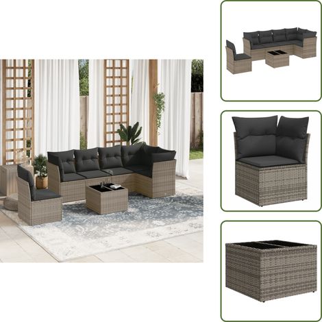 The Living Store 7-tlg. Garten-Sofagarnitur mit Kissen Grau Poly Rattan - Gartentisch (1/5)