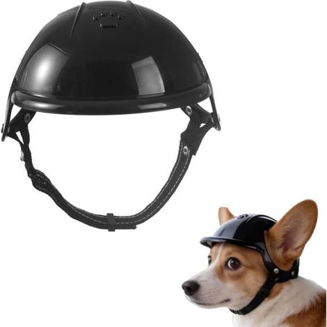 Casque de protection pour chien et chat - idéal pour les promenades, les voyages et le toilettage - fermeture velcro réglable, coque en polycarbonate, doublure en polyester, aérations - Noir - Taille (1/4)
