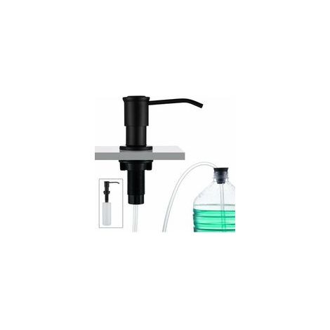 Distributeur de Savon Encastrable, Distributeur Savon Evier Cuisine, Distributeur Savon Integre avec Bouteille 500ML et Ensemble de rallonge de 1,0 m, Recharge du Haut, Noir (1/4)