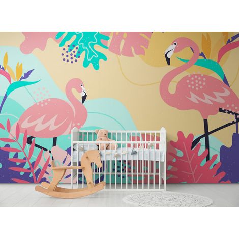 Papier peint tropical flamants roses et feuillage exotique 1 - 150 x 250 cm (1/2)