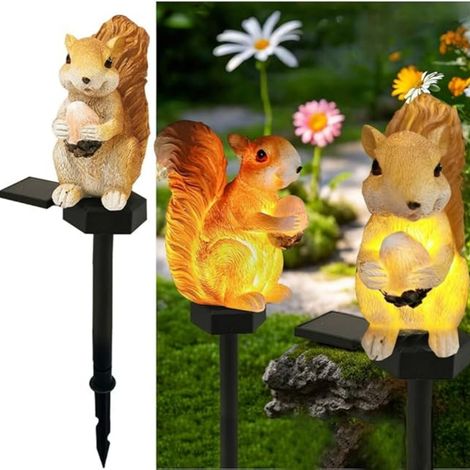 Lumière de noix pin solaire d'écureuil, résine de décoration jardin mignonne lampe sol animale, lumières LED sans fil au crépuscule à l'aube imperméable. [Classe énergétique A] (1/5)