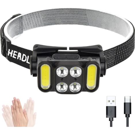 Lampe Frontale LED IPX4 étanche Capteur de Mouvement,Mini Lampe de Poche à Angle Réglable 6 Modes d'éclairage Durable et Résistante Adaptée Randonnée pour Camping,Pêche (1/5)
