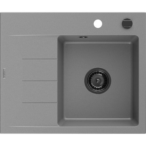 Mexen Ben fregadero de granito de 1 seno con escurridor, derecho 600 x 500 mm, gris, sifón negro - 6523605000-71-B (1/5)