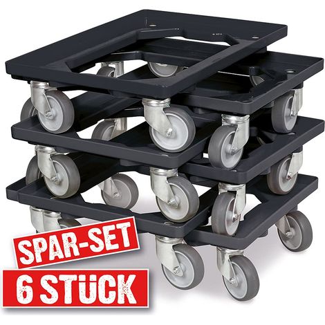 BRB Lot de 6 roulettes de logistique/de transport pour caisses 600 x 400 mm, charge maximale 250 kg (noir) (1/3)