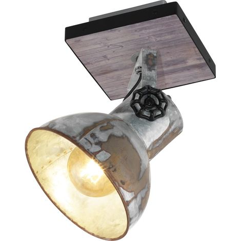 Eglo BARNSTAPLE Faretto Struttura in legno, marrone zincatoDiffusore in acciaio, Finitura zincato16x16 cm, Lampadina non Incl. (1/5)