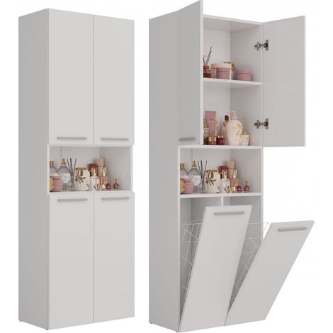 Colonne de salle de bain blanche 2K/DK – Meuble bas avec 3 étagères et 2 paniers – Style minimaliste et fabrication soignée
