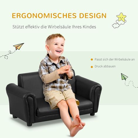 Fauteuil pour enfant HOMCOM noir avec repose-pieds et pouf, canapé lounge, dimensions 83 x 42 x 41 cm, ensemble salon junior (1/4)
