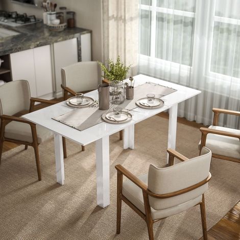 Table à Manger Extensible 120 à 160 x 70 cm, Table de Cuisine Réglable pour 4 à 6 Personnes - MDF - Sans Chaises - Blanc Brillant (1/5)