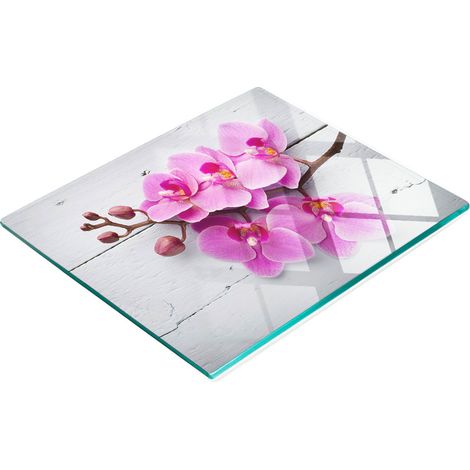 Planche à découper décorative en verre trempé, motif orchidée sur bois, 60 x 52 cm (1/5)