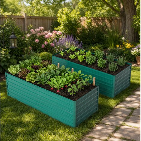 Letto rialzato da giardino 190x90x64 cm verde in metallo con base aperta e struttura rinforzata (1/4)