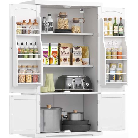 Buffet Haut Cuisine, Meuble de Rangement, Armoire, Vaisselier, 40 x 76 x 135,8 cm, Grand Espace, 2 Planches Réglables, 6 Étagères de Porte, pour Salon, Cuisine, Blanc BBC671HW01 (1/5)