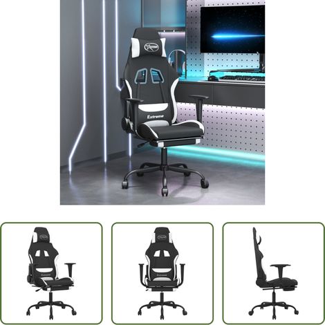 vidaXL Gamingstuhl Stoff - Gaming-Stuhl mit Fußstütze Schwarz und Weiß Stoff (1/5)