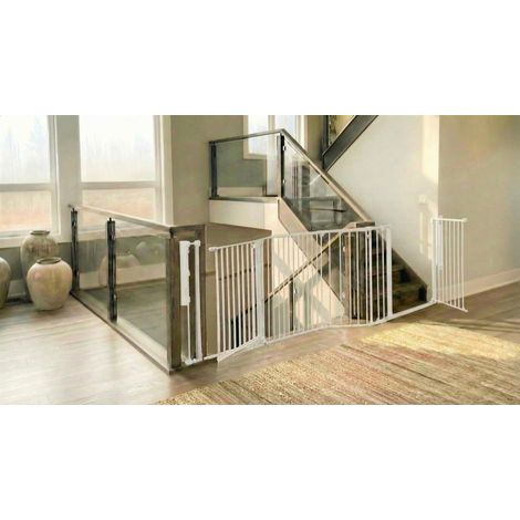 Safetots Barrière Escalier Multi-Panneaux avec 2 Portillons, Blanc, Longueur Totale 298cm