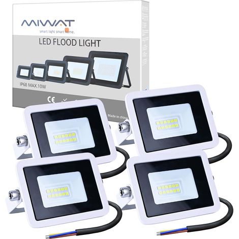 Lot de 4 projecteurs LED d'extérieur 10 W super lumineux 900 lm IP66 étanche pour cour, jardin, garage, terrain de sport (1/5)