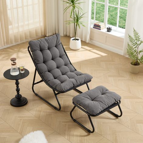 Fauteuil de jardin avec repose-pieds acier gris OKMYHOME (1/5)