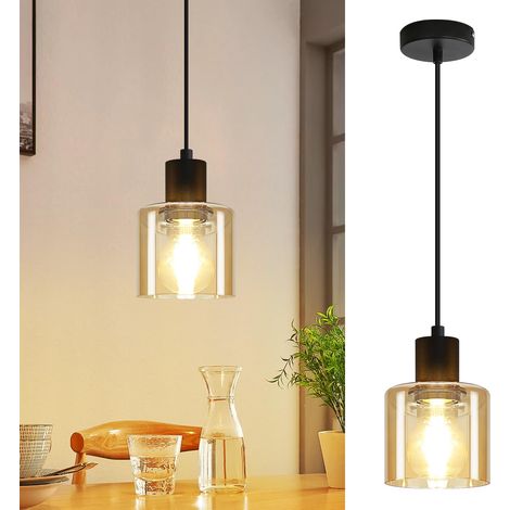 Vintage E27 Hängeleuchte aus schwarzem Glas für den Esstisch, Retro-Hängelampe, 1-flammig, Esszimmerbeleuchtung, Leuchtmittel nicht enthalten (1/5)
