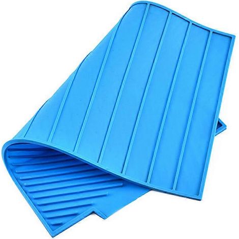 Bac d'égouttage antidérapant en silicone pour évacuer l'eau, tapis de séchage de cuisine, bleu ciel (1/5)