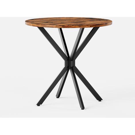 Mesa de comedor redonda industrial Ø80 cm con patas en X negras y marrón (1/5)