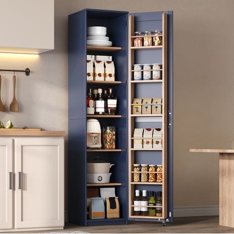 Armario alto de almacenamiento (40x40x183 cm), con baldas ajustables, estantes en la puerta, MDF azul (1/5)