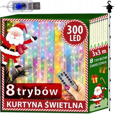 Cortina de luces ICICLE, guirnalda de 300 LED, lámparas de cable, control remoto, RGB (1/5)
