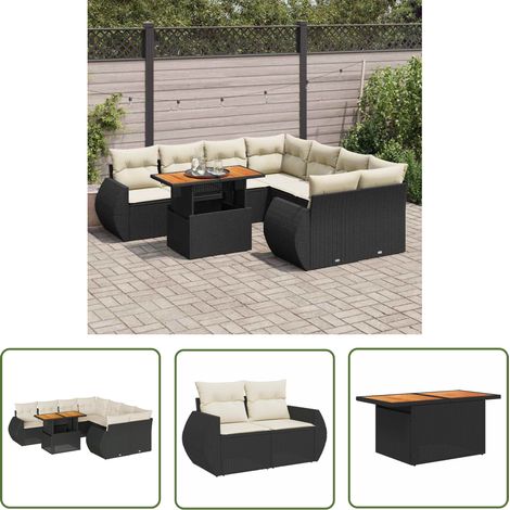 vidaXL Salon de jardin 9 pcs avec coussins noir résine tressée (1/5)