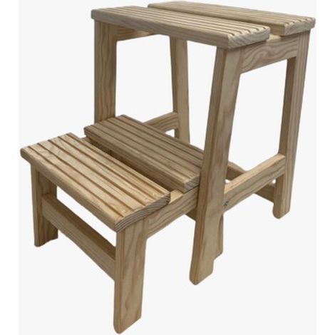 MUEBLEAR taburete escalera sin barniz de 32x42x40 cm con 2 peldaños