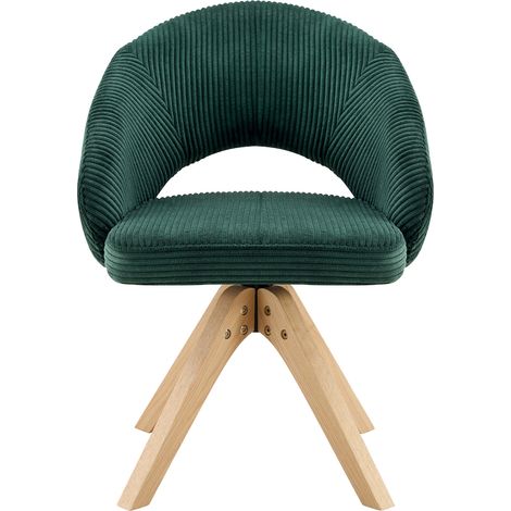 2er-Set Retro-Drehstühle aus dunkelgrünem Samt mit Holzbeinen, 360° leise (1/5)