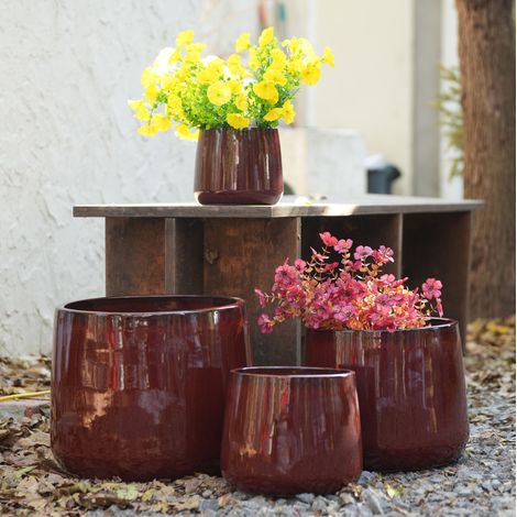 Set di 4 vasi in ceramica smaltata rosso brillante Ø33/26/20/15 cm (1/5)