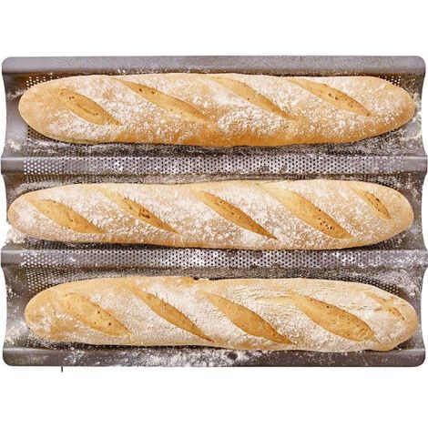 "Teglia da forno perforata - BIRKMANN - EASY BAKING - Acciaio al carbonio - Antiaderente - Per 3 baguette - 39,5 x 29,5 x 4,5 cm"