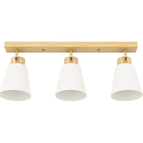 Plafón LED de 40 W en madera natural con 3 portalámparas E27 y pantallas de vidrio orientables (1/5)