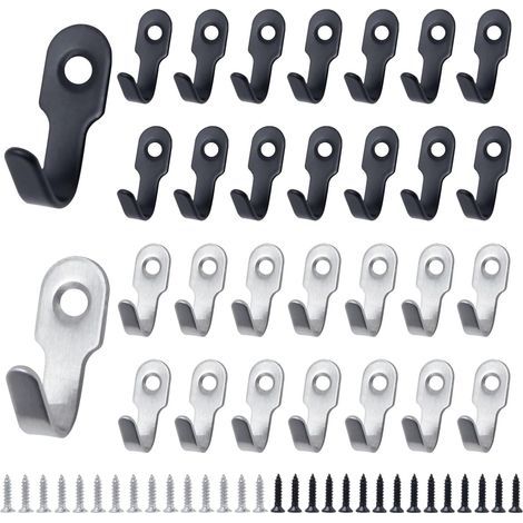 30 Pcs Crochet Mural Noir a Visser Crochet Petit Clavier Crochets à Clés Noir Argent Mini Crochet Rétro INOX Crochet de Manteau avec Vis pour Porte,Mur,Salle de Bain,Cuisine(27 X 12 mm) (1/4)