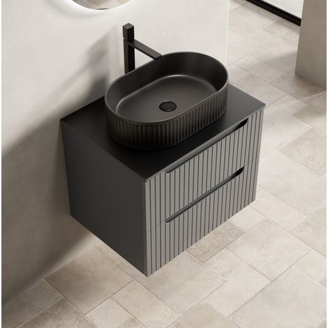 Hängender Waschtischunterschrank 60x46x48 cm schwarz Keramik, 2 Schubladen – MEUBLIV (1/5)