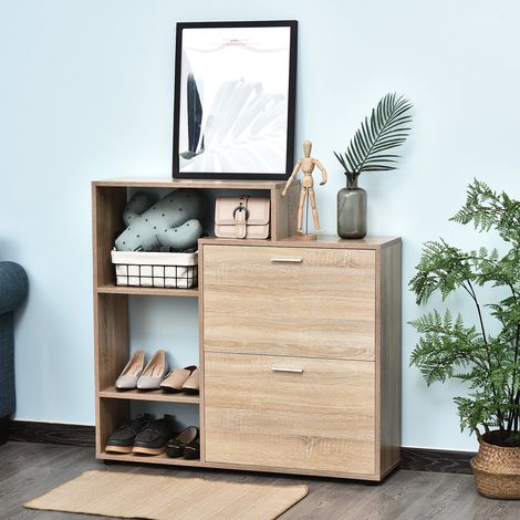 Étagère à chaussures, design moderne, élégante, gain de place, 20 paires, entrée en bois, 101,5 x 25,5 x 98 cm