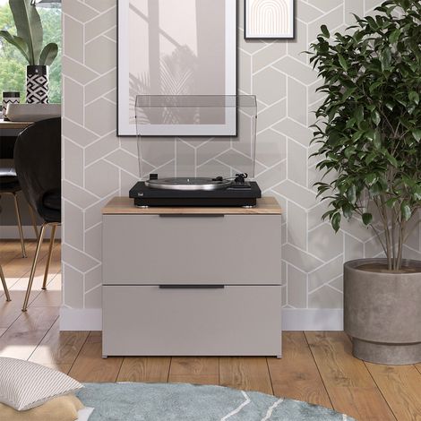 Kommode Wido, Greige, 60 x 50 cm mit 2 Schubladen, Vicco