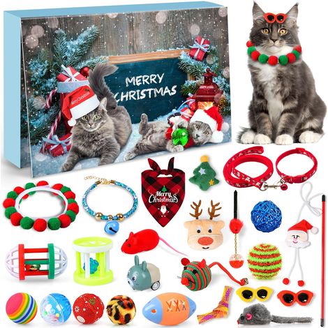 Calendrier de l'Avent pour chat 2026 – Cadeaux de Noël pour animaux : 24 jouets interactifs d'intérieur (colliers, balles, jouets de dentition, laisses) (1/5)