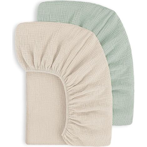 Set mit 2 Spannbettlaken, 100 % Baumwollmusselin, 60 x 120 cm, 360°-Gummizug, für Babybett und Reisebett (1/5)